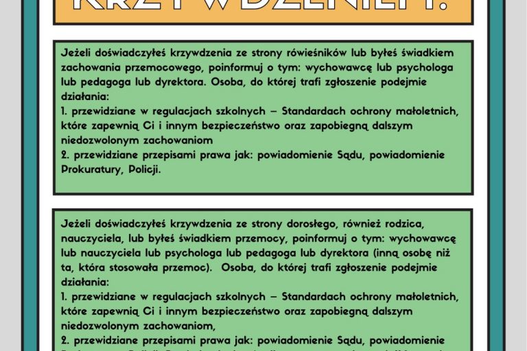 Gdzie szukac pomocy przed krzywdzeniem - plakat dla uczniow